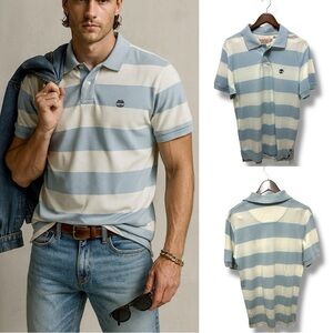 246 Timberland | EUC Blue & White Striped Polo Shirt (Size M)